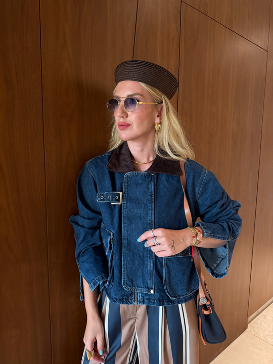 Orijinal Model , Kapak Cepli , Kadife Yaka Jean Ceket