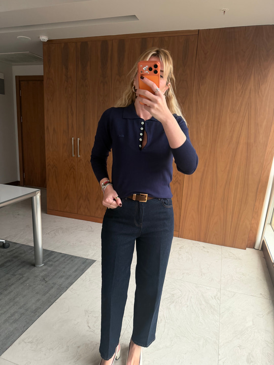 Kemerli, Lacivert , Likralı Baggy Jean Pantolon