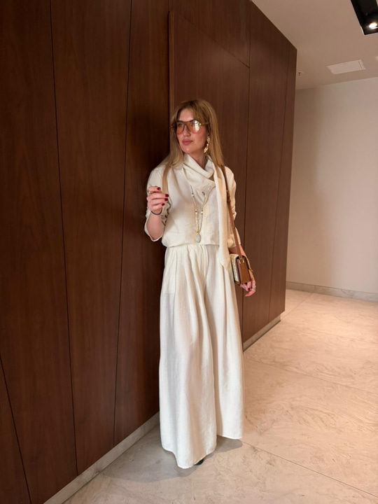 Ekru, Orijinal Model Fular Yakalı Gömlek & Pantalon Premium Tencel Takım
