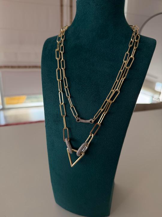 Full Zirkon Taşlı , 14k Kemik Kolye