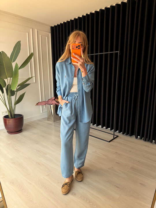 Marka Logolu , Mavi , Tencel Jean Takım