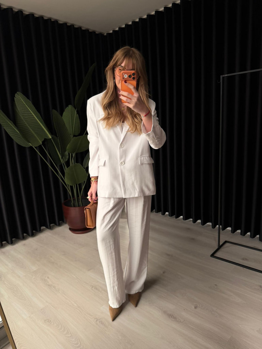 Premium Tencel Kumaş , Beyaz Blazer Ceket