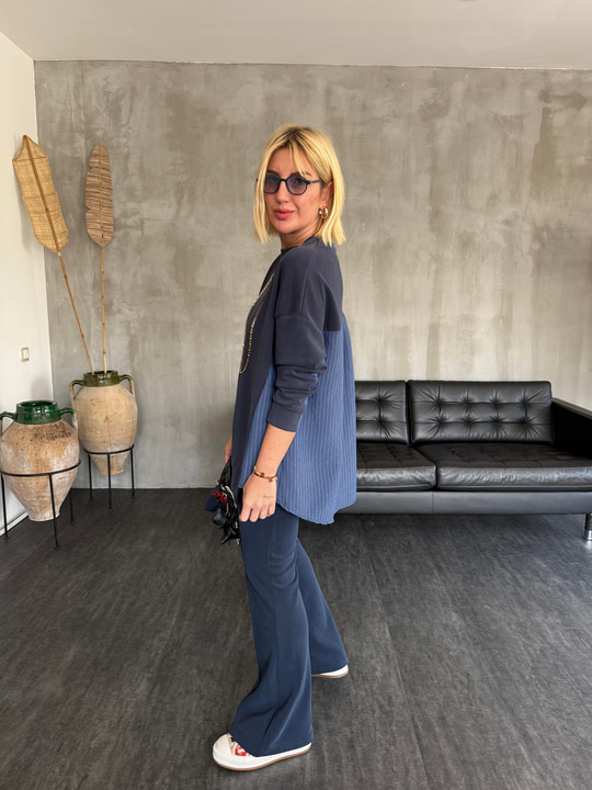 İthal Modal & Tencel Mix , İspanyol Paça , Lacivert Takım
