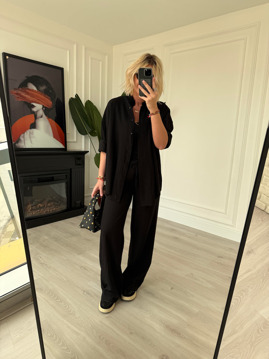 Siyah Premium Palazzo & Gömlek Takım