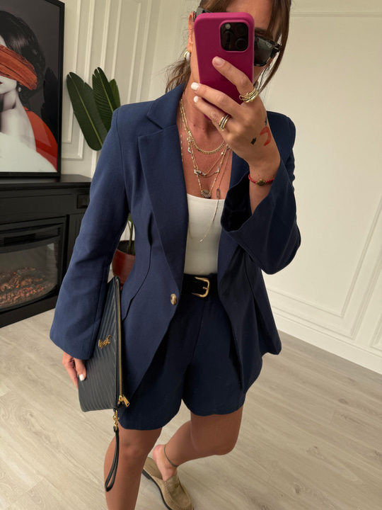 Lacivert, Premium Blazer & Şortlu Takım