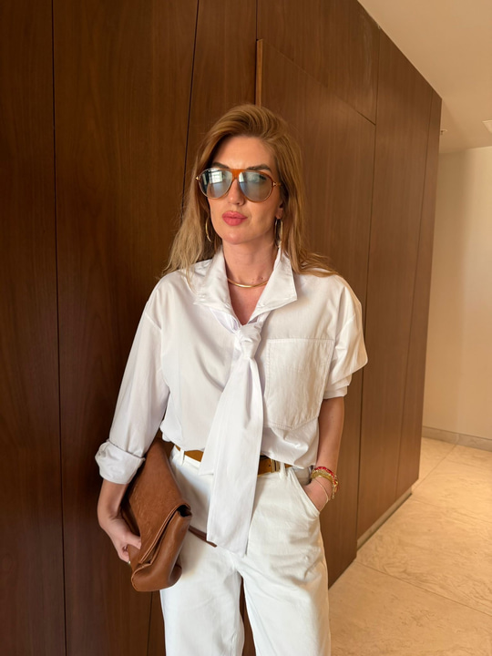 Orijinal Model , Beyaz , %100 Koton , Fularlı Poplin Gömlek