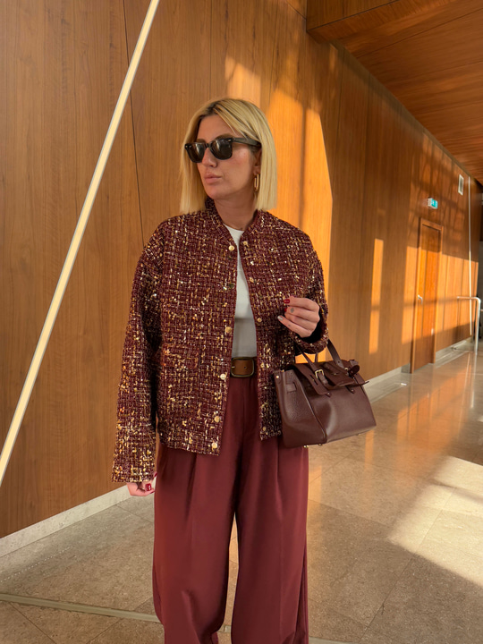 Orijinal Model , Gold Parıltılı , Bordo Tüvit Ceket