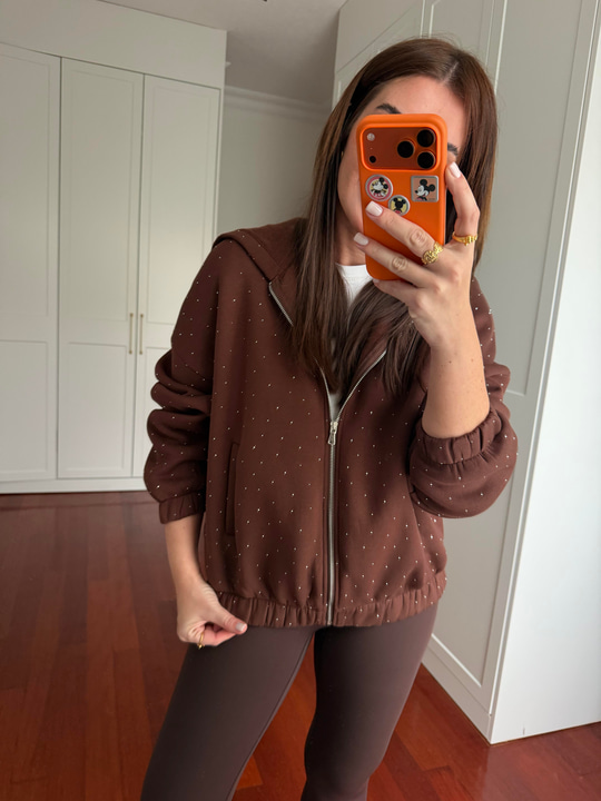 Taş Çakımlı , Parıltılı , Acı Kahve Sweatshirt