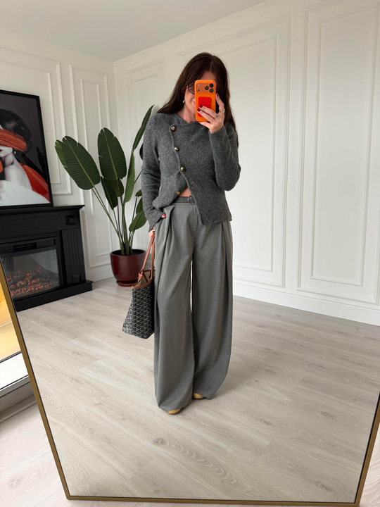 Kemerli Gri  Palazzo Pantalon