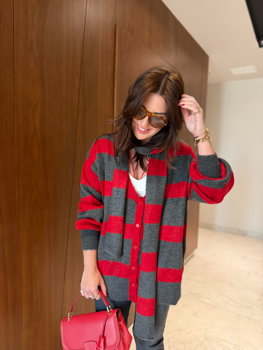 Orijinal Model , Bordo & Antrasit , Atkılı Triko Hırka