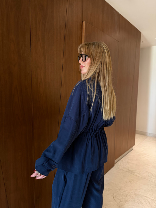 Orijinal Model , Özel Dokulu , Tek Düğmeli , Lacivert Kuşaklı Takım