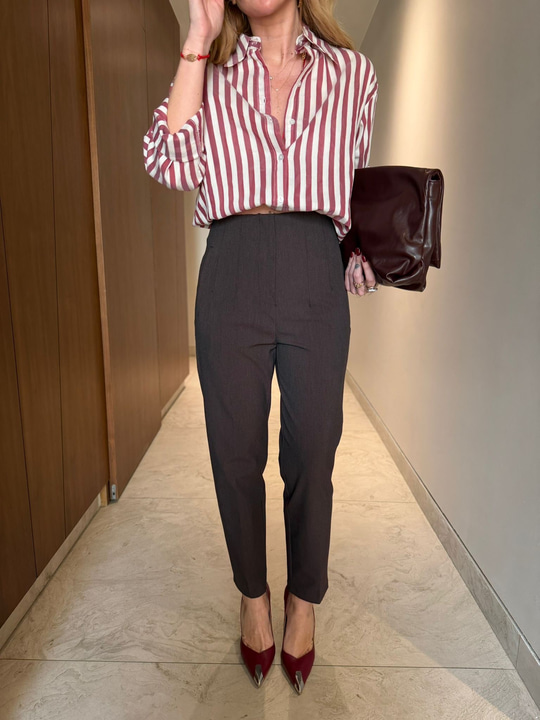 Mürdüm , Likralı , Filetolu Pantolon 