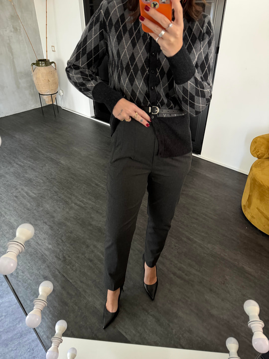 Premium Özel Dokulu , Gri , Flatolu Havuç Kesim Pantolon