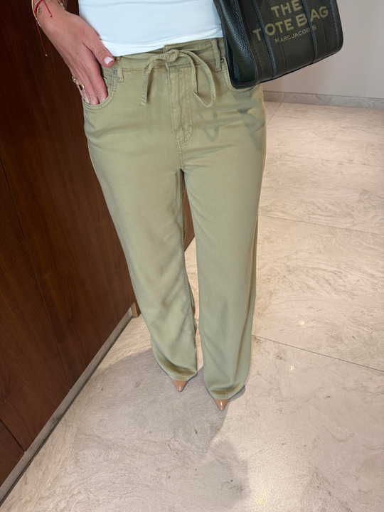 Arkası Lastikli , Kuşaklı , Premium , Haki , Tencel Gabardin Palazzo