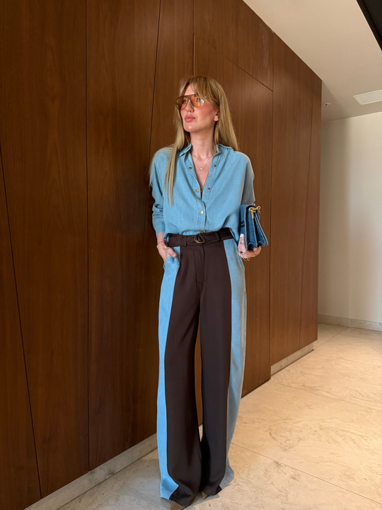 Premium Tencel Jean Mix Buz Mavisi Gömlek & Pantolon Takım