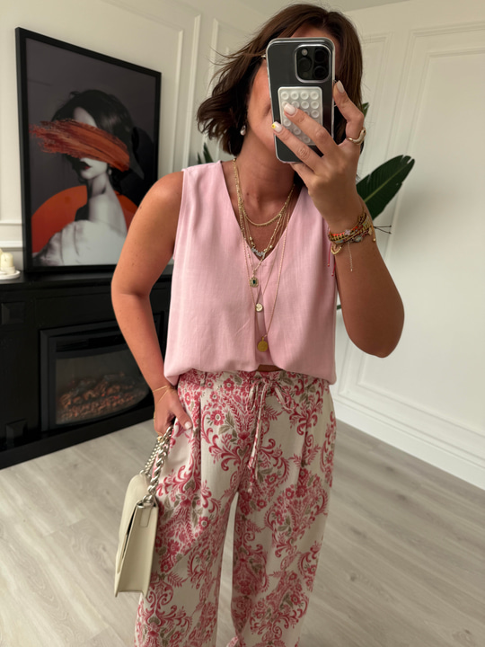 Tencel Keten Pembe Bluz