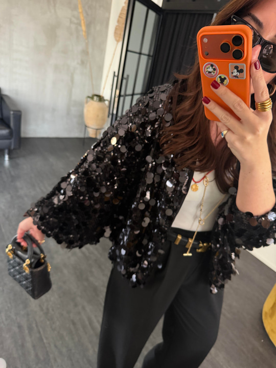 Pul Payetli Siyah Bolero