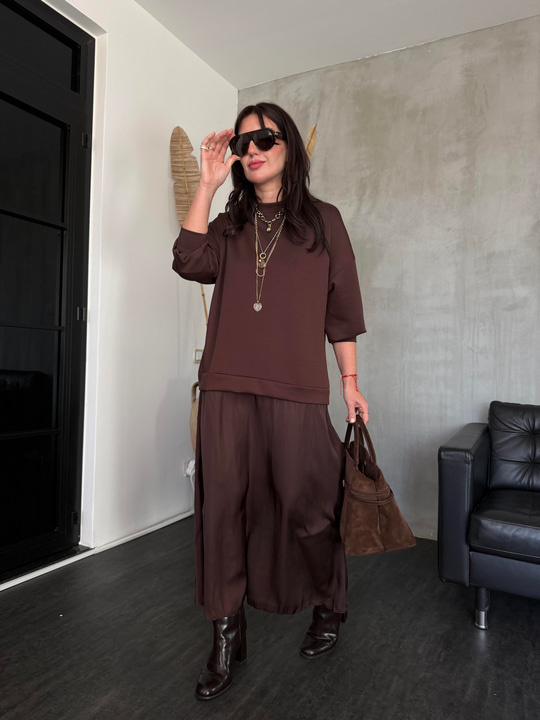 Orijinal Model , Modal Sweat & Saten , Acı Kahve Elbise 