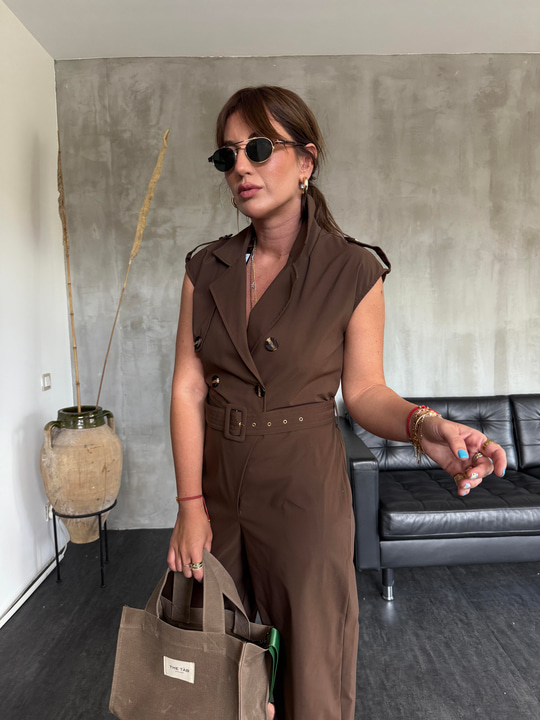 Orijinal Model , Acı Kahve , Likralı Teknik Kumaş , Kemerli , Premium Tulum