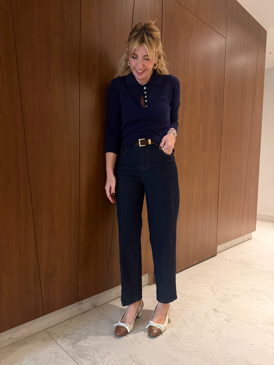 Kemerli, Lacivert , Likralı Baggy Jean Pantolon