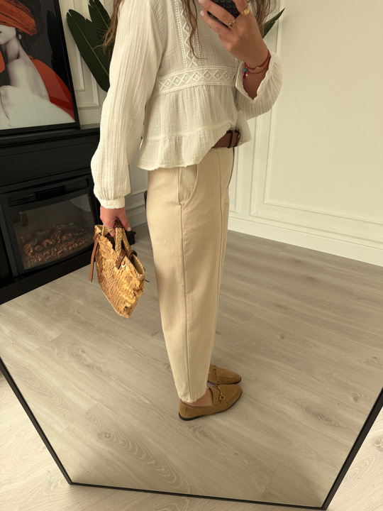 Acı Kahve Kemerli, Arkası Lastikli Bej Binici Model Pantolon