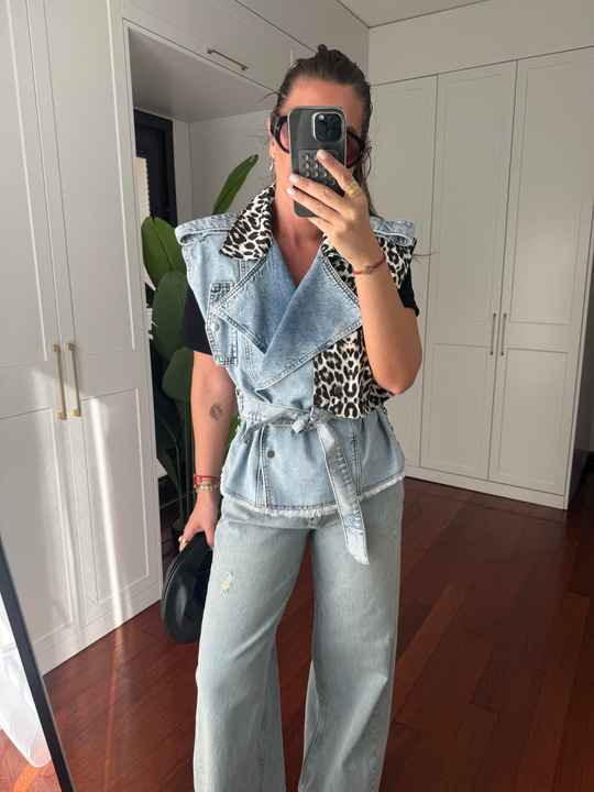 Orijinal Model , Leopar Detaylı , Tasarım Jean Yelek