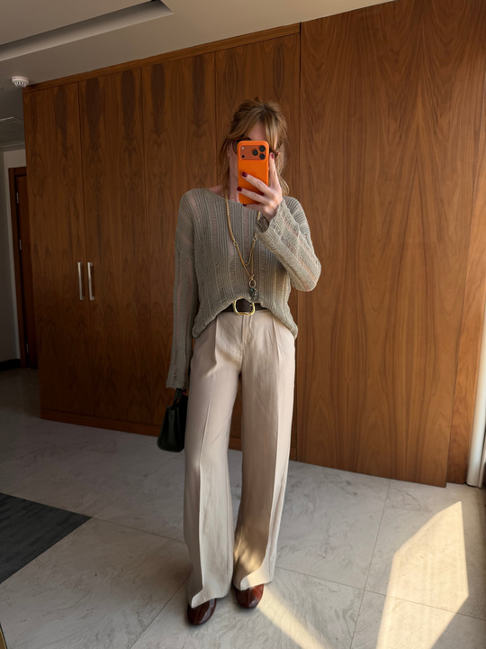 Deri Kemerli , Bej , Tencel Palazzo