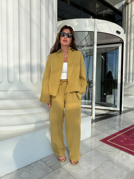 Orijinal Marka, %100 Cotton Yağ Yeşili Müslin Takım