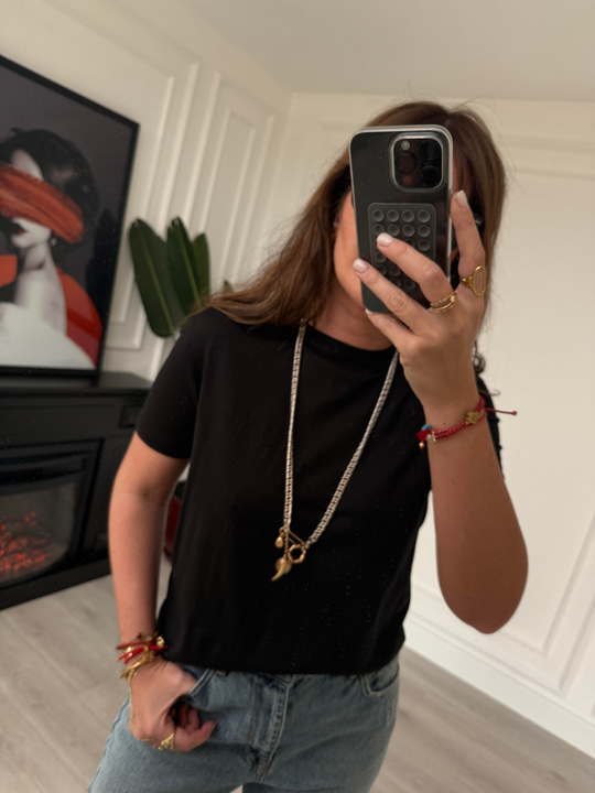 Modal Karışım , Pamuklu , Siyah Basic Tshirt