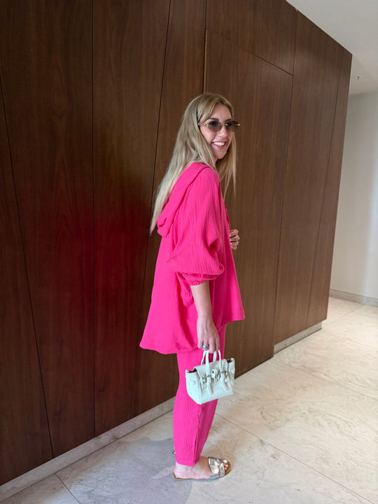 Pembe , Premium Üçlü Müslin Takım