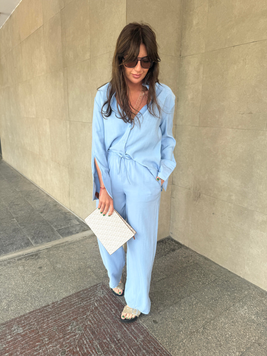 Hakim Yaka , Tencel , Bebe Mavisi , Gömlek & Pantolon Takım