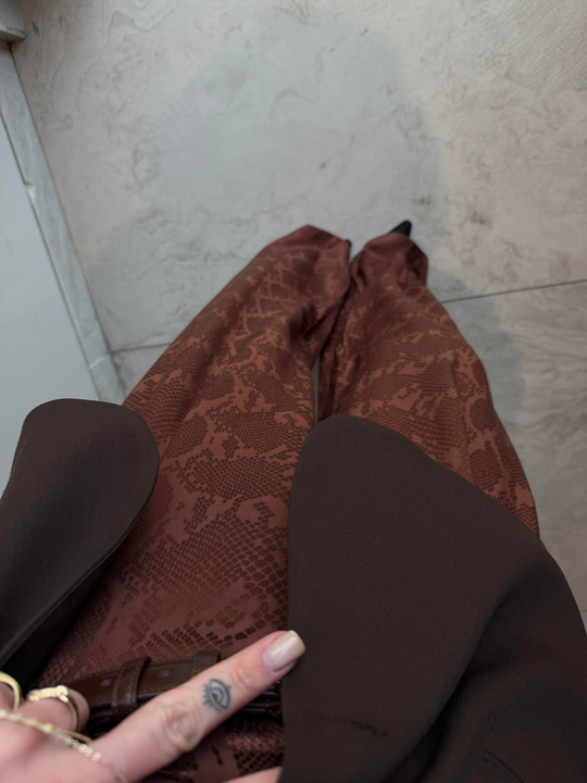 Crocodile Desenli , Acıkahve Mat Saten Pantolon