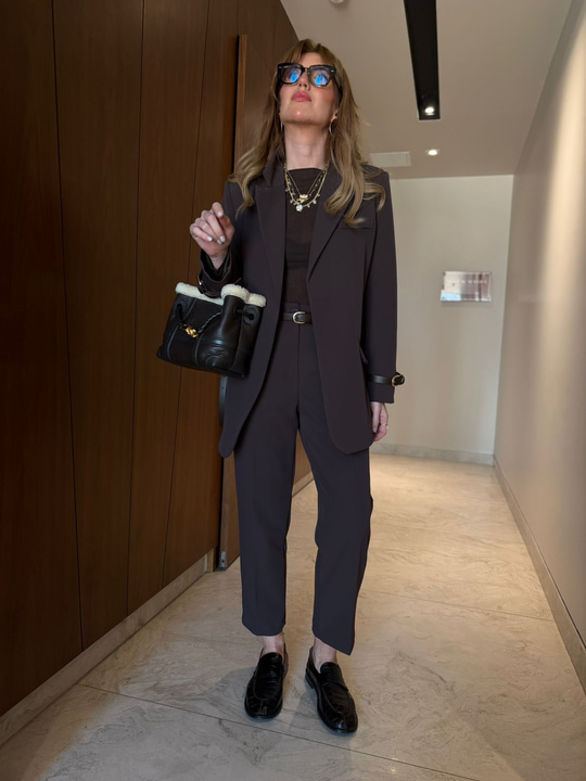 Orijinal Model , Premium , Acıkahve , Kemerli Blazer & Pantolon Takım