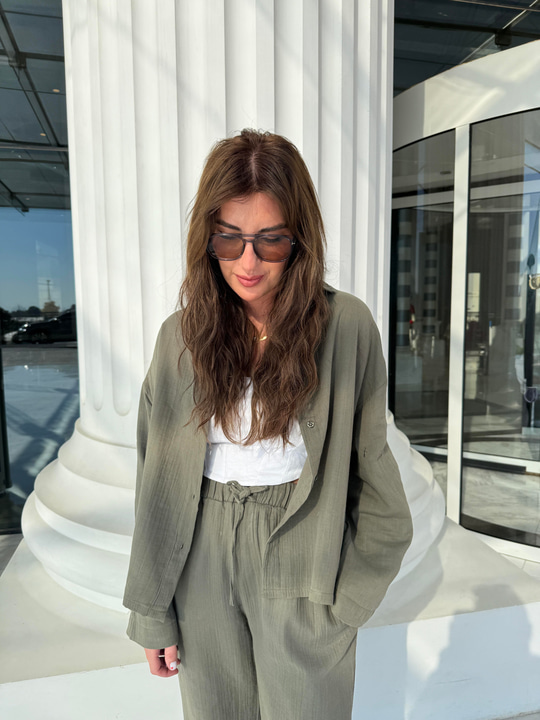 Orijinal Marka, %100 Cotton Haki Müslin Takım