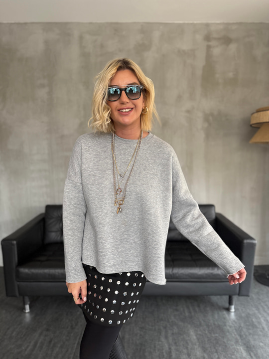 Yanı Yırtmaçlı , İçi Şardonlu , Gri Sweatshirt