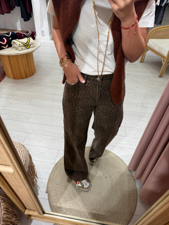Gabardin Kumaş , Leopar Desenli , Palazzo Pantolon