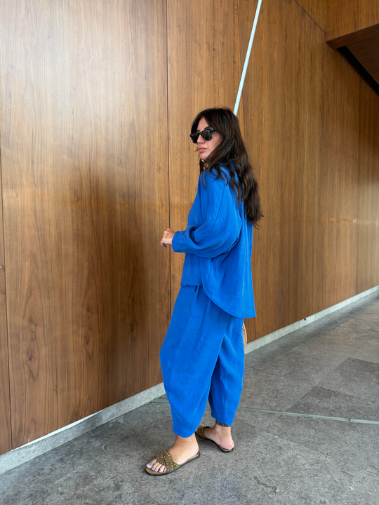 Tencel Modal , Saks Mavi , Gömlek Pantalon Takım