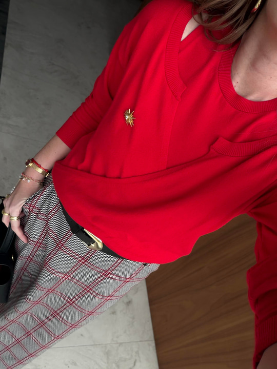 Bisiklet Yakalı , Kırmızı , İkili Triko Takım