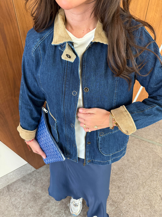 Kadife Yaka , İçi Ekose Astarlı , Kemerli , Premium Jean Ceket