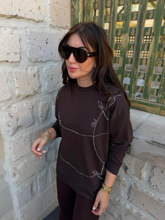 Orijinal Marka , Taş İşlemeli , Acı Kahve Sweatshirt