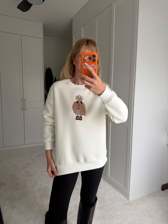 Orijinal Marka , Taş İşlemeli , Beyaz Sweatshirt