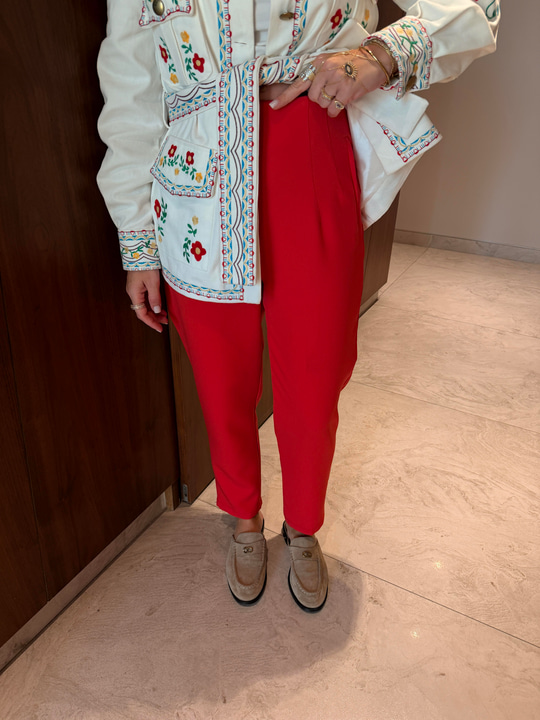 Kırmızı , Likralı , Fileto Pantolon