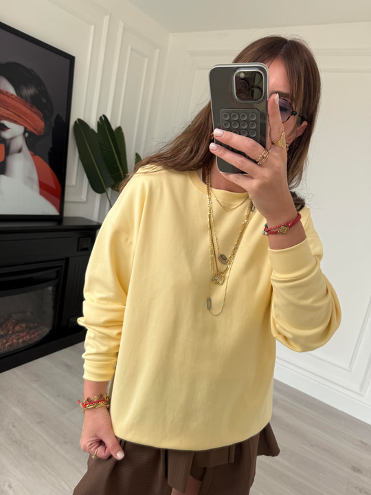Sarı Renk , Basic Sweatshirt