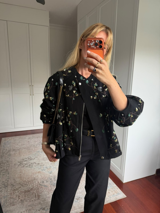 Pul Payet İşlemeli , Siyah , Premium Gabardin Ceket