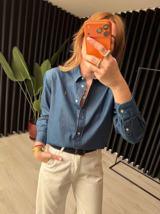 Orijinal Bm Marka , Lacivert , Tencel Jean Gömlek