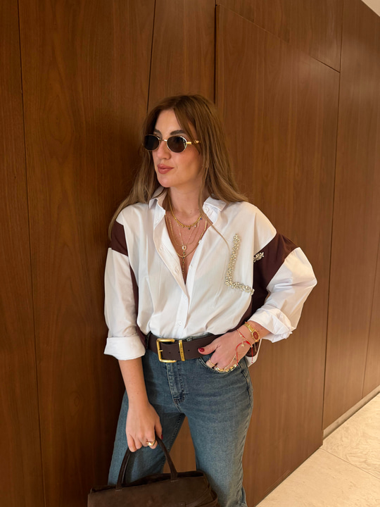 Orijinal Model , Triko Garnili , Taş İşlemeli , Tasarım Beyaz Gömlek