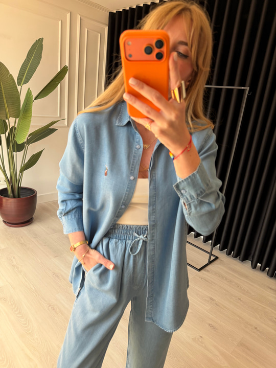Marka Logolu , Mavi , Tencel Jean Takım