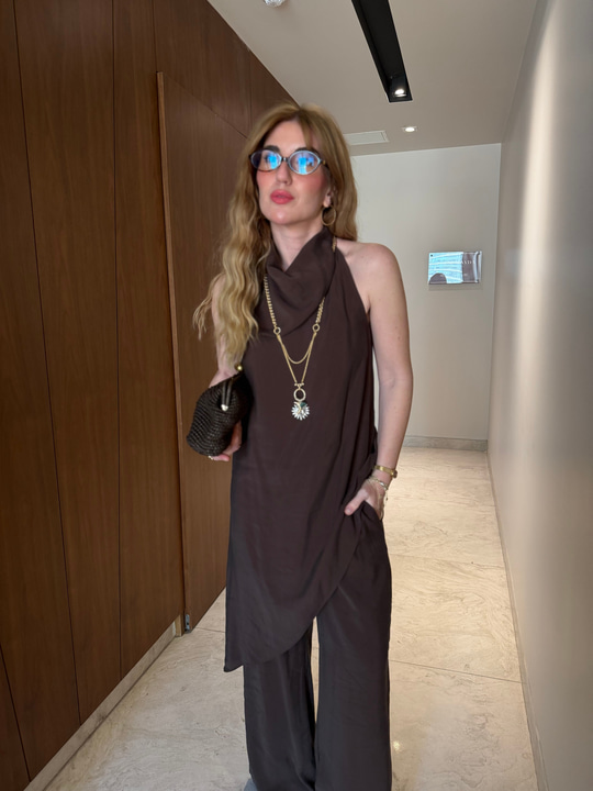 Orijinal Model , Degaje Yaka , Tencel Acıkhahve Takım
