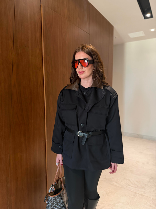 Orijinal Model , Deri Yakalı , Kemerli , Siyah Trençkot