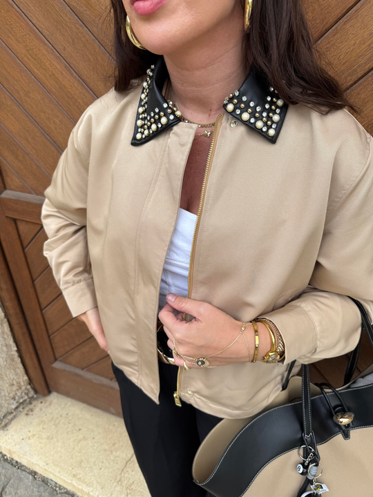 Orijinal Model , Yakası Deri ve Taş İşlemeli , Premium Camel Ceket